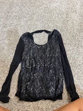 Vanity Black Sequin Scoop Neck Top